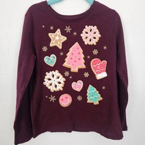 Winter Festive Long Sleeve Tee Burgundy‎ Size Girls Small 5/6 NWT